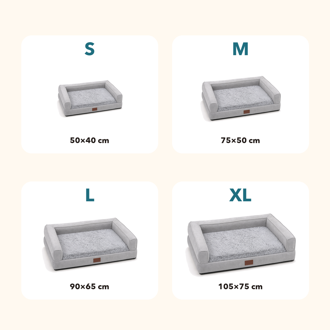 Les quatre tailles disponibles, de S à XL