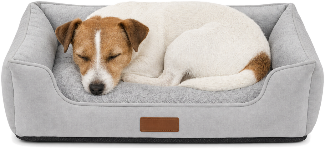 Silhouette du chien dessinée à l'échelle sur le lit recommandé